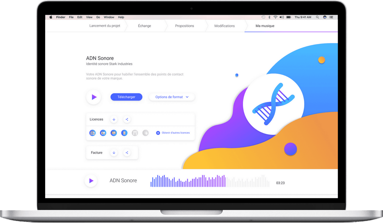 Retrouvez vos créations et vos contrat d'exploitation sur votre espace. Getasound centralise votre production sonore.